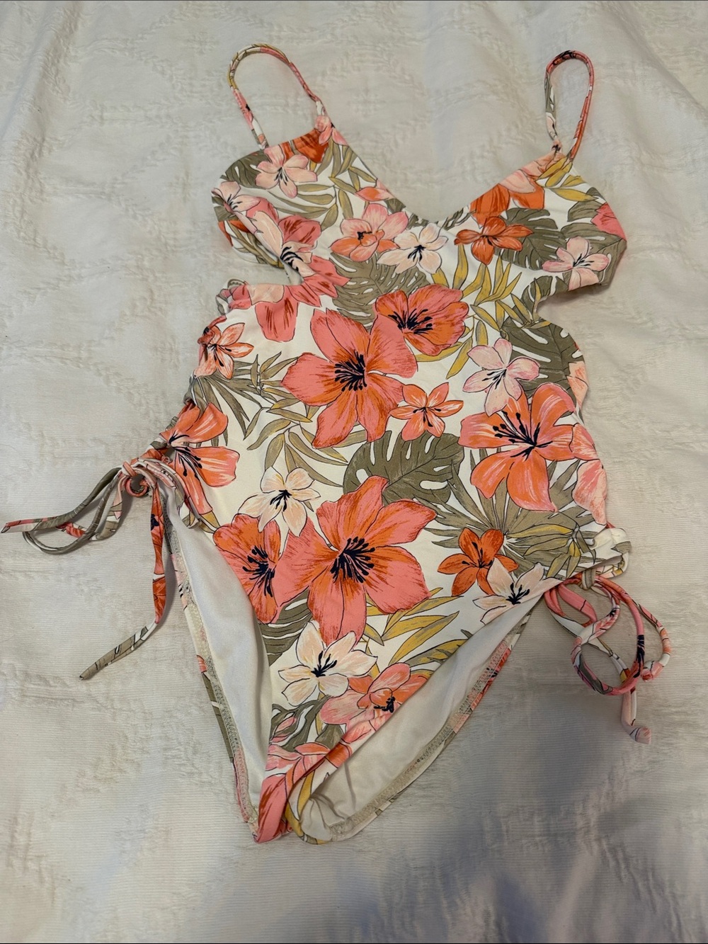 Floral One-Piece Swimsuit with Adjustable Side Ties